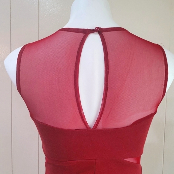 ASOS Embellished Bodycon Mesh Cutout Dress Petite size 6 Burgundy Stretch - Picture 3 of 11